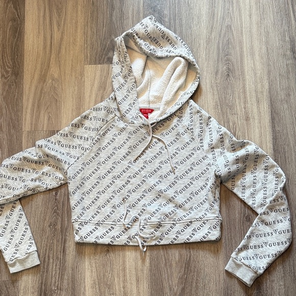 Guess Tops - GUESS Light Gray All-Over Logo Women's Hoodie